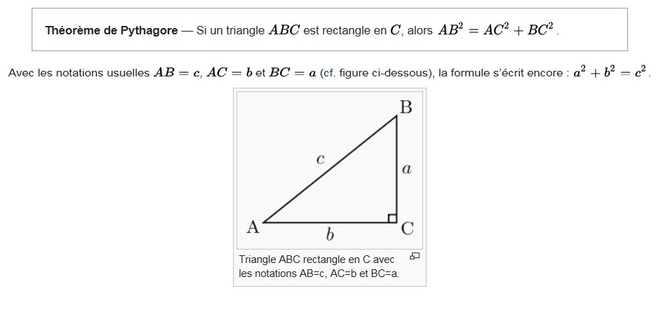 théorème de pythagore si un triangle A B C est rectangle en C, alors AB²=AC²+AB²